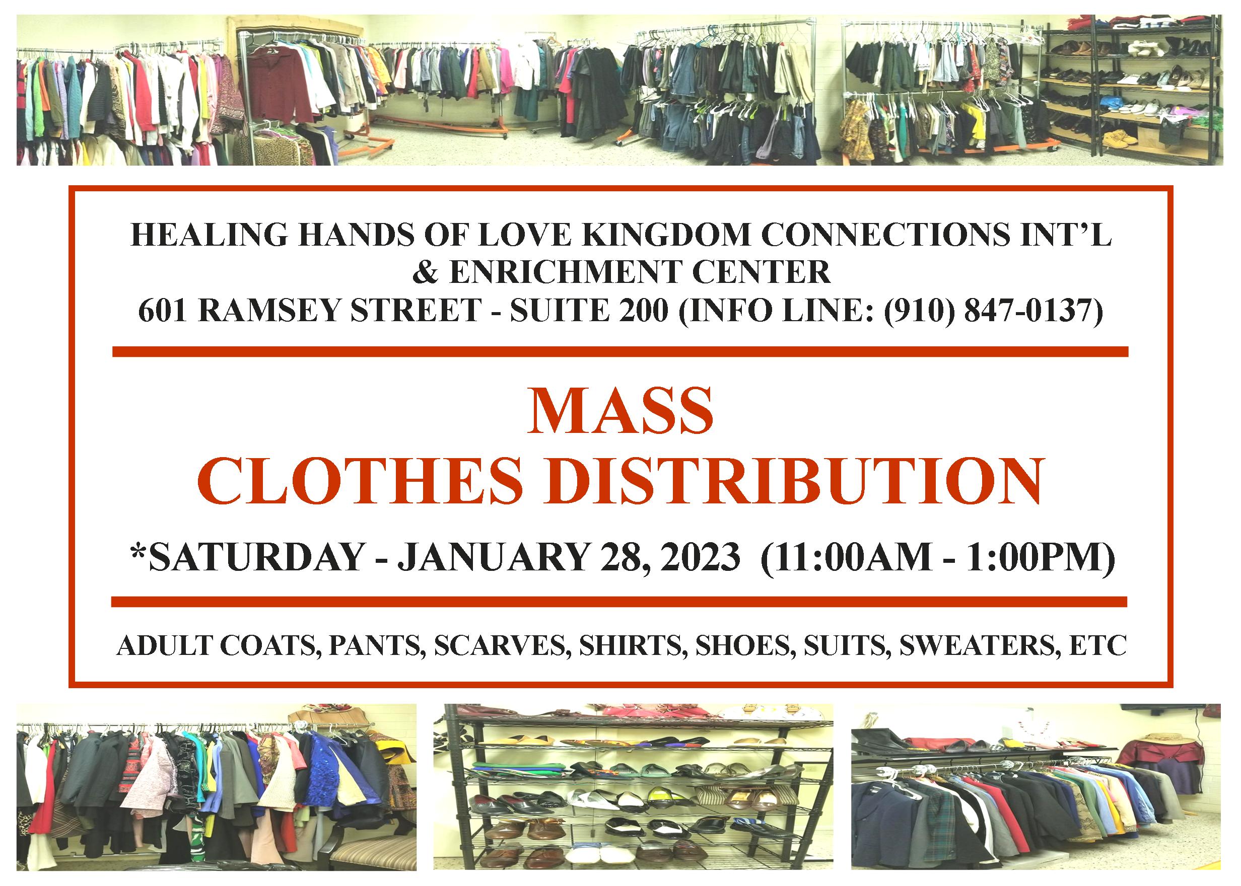 Mass Clothes Distribution @ Healing Hands of Love Kingdom Connections Int'l Suite 200